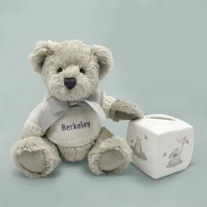 Personalised Grey Berkeley Bear and Little Love Money Box