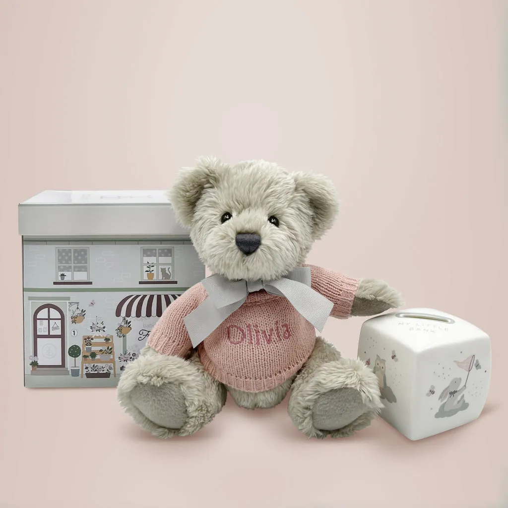 Personalised Pink Berkeley Bear and Little Love Money Box