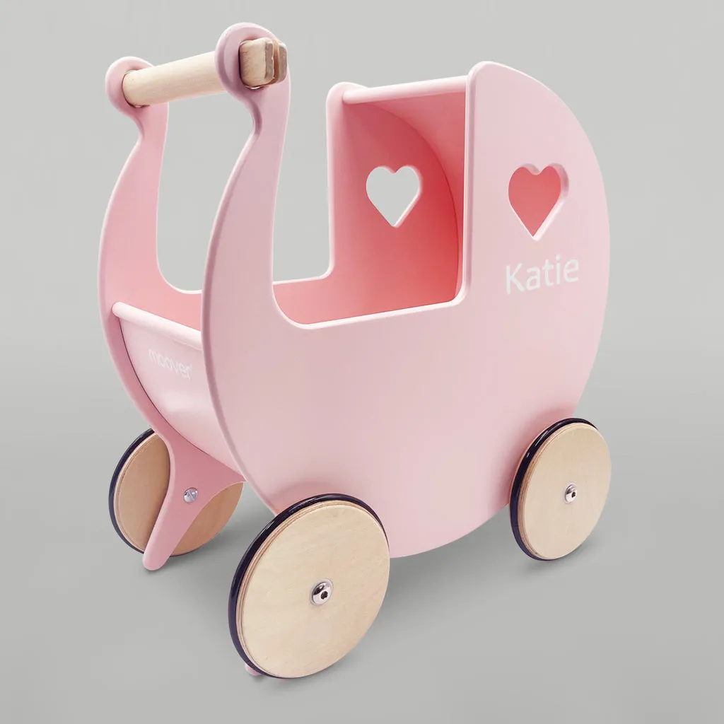 Personalised Pink Wooden Pram & Bernard Bear