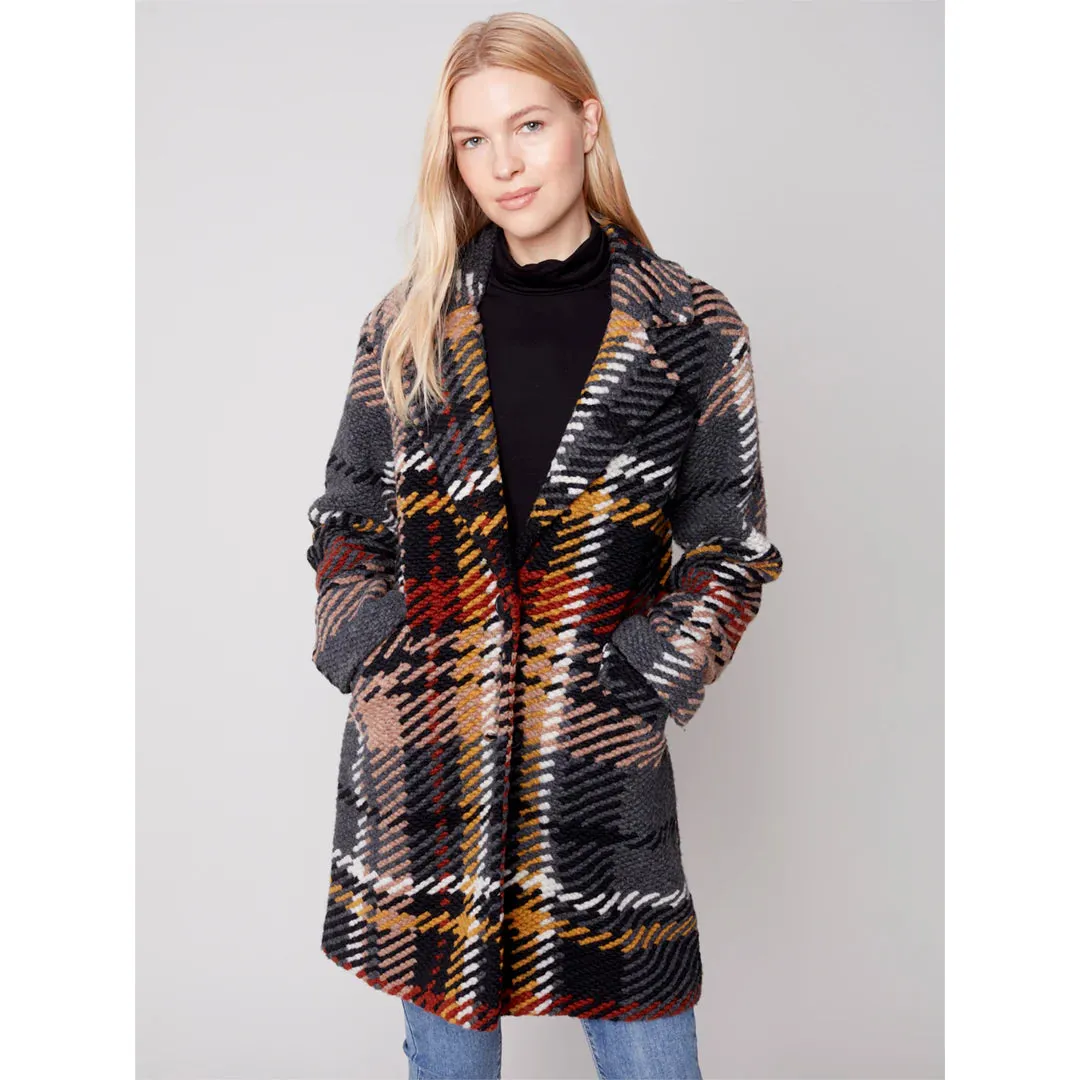 PLAID KNIT COAT