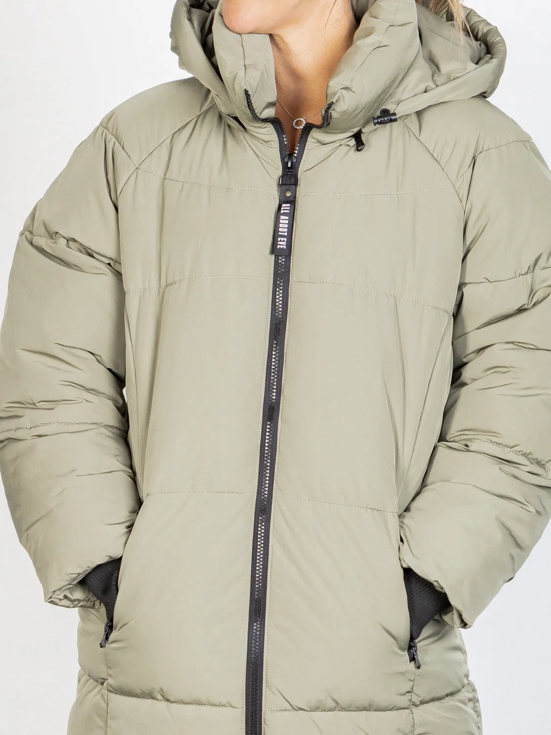 Remi Luxe Midi Puffer Jacket - Khaki