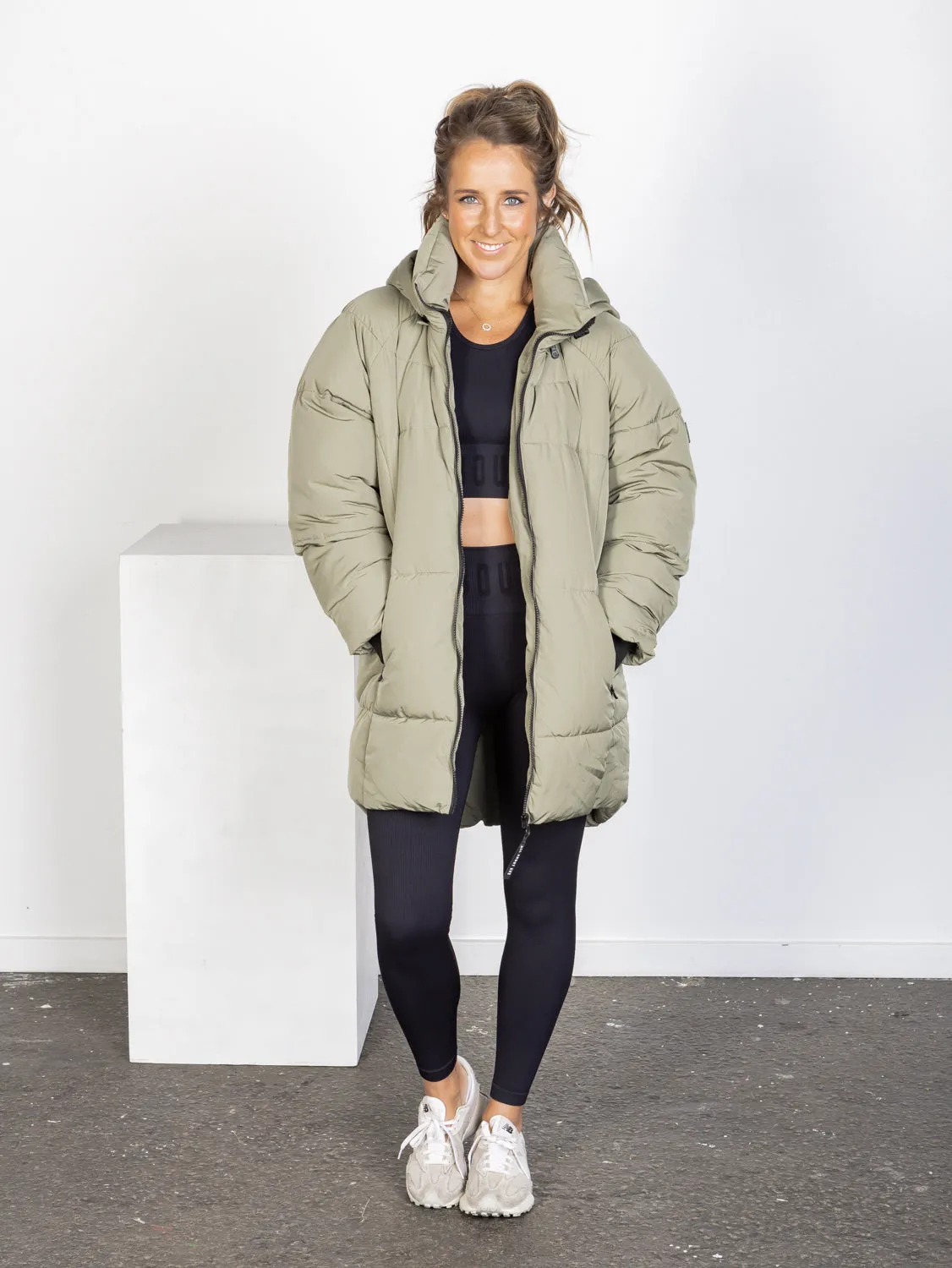 Remi Luxe Midi Puffer Jacket - Khaki