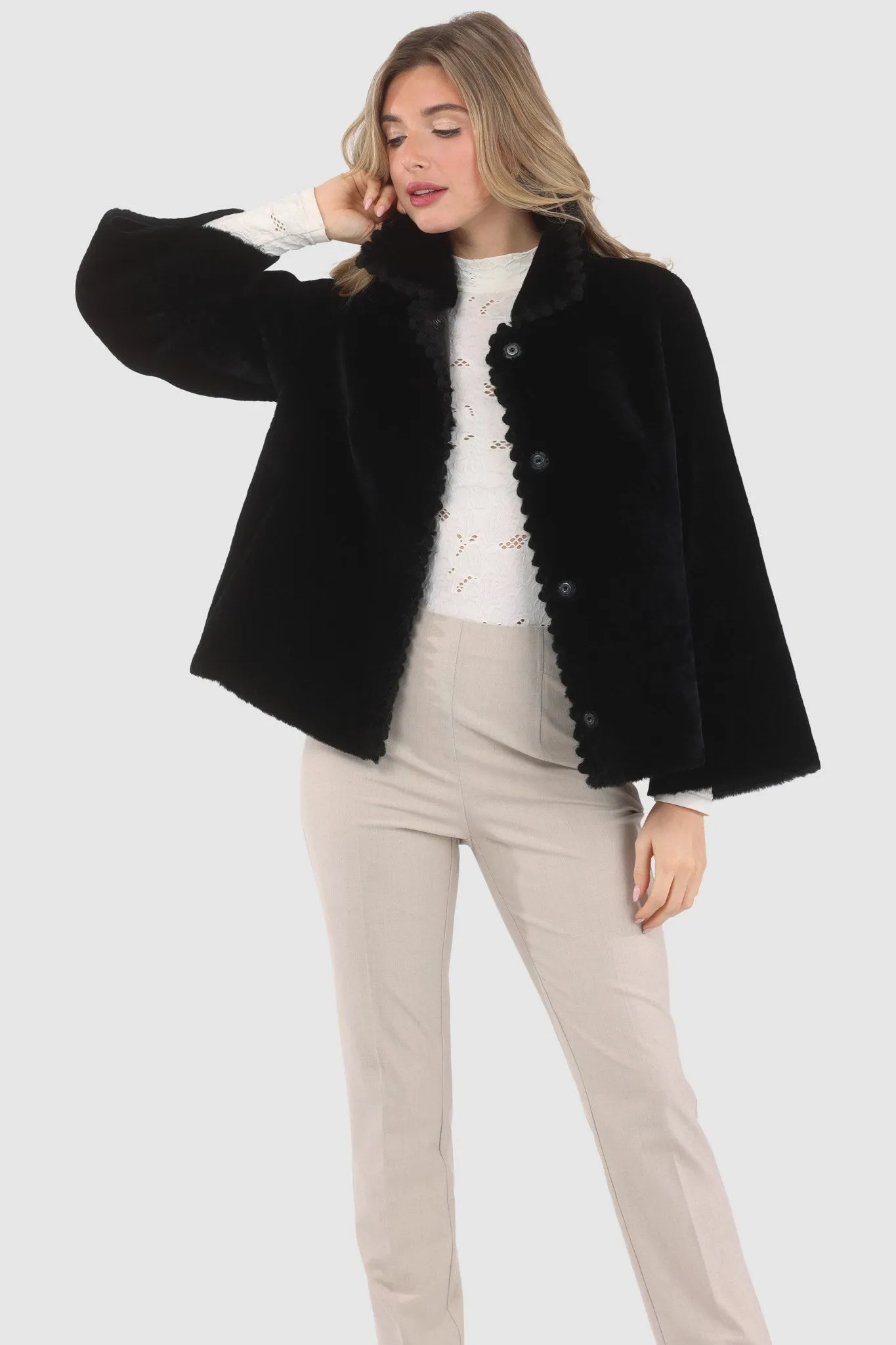 Reversible Select Shearling Jacket with Embroiderd Trim