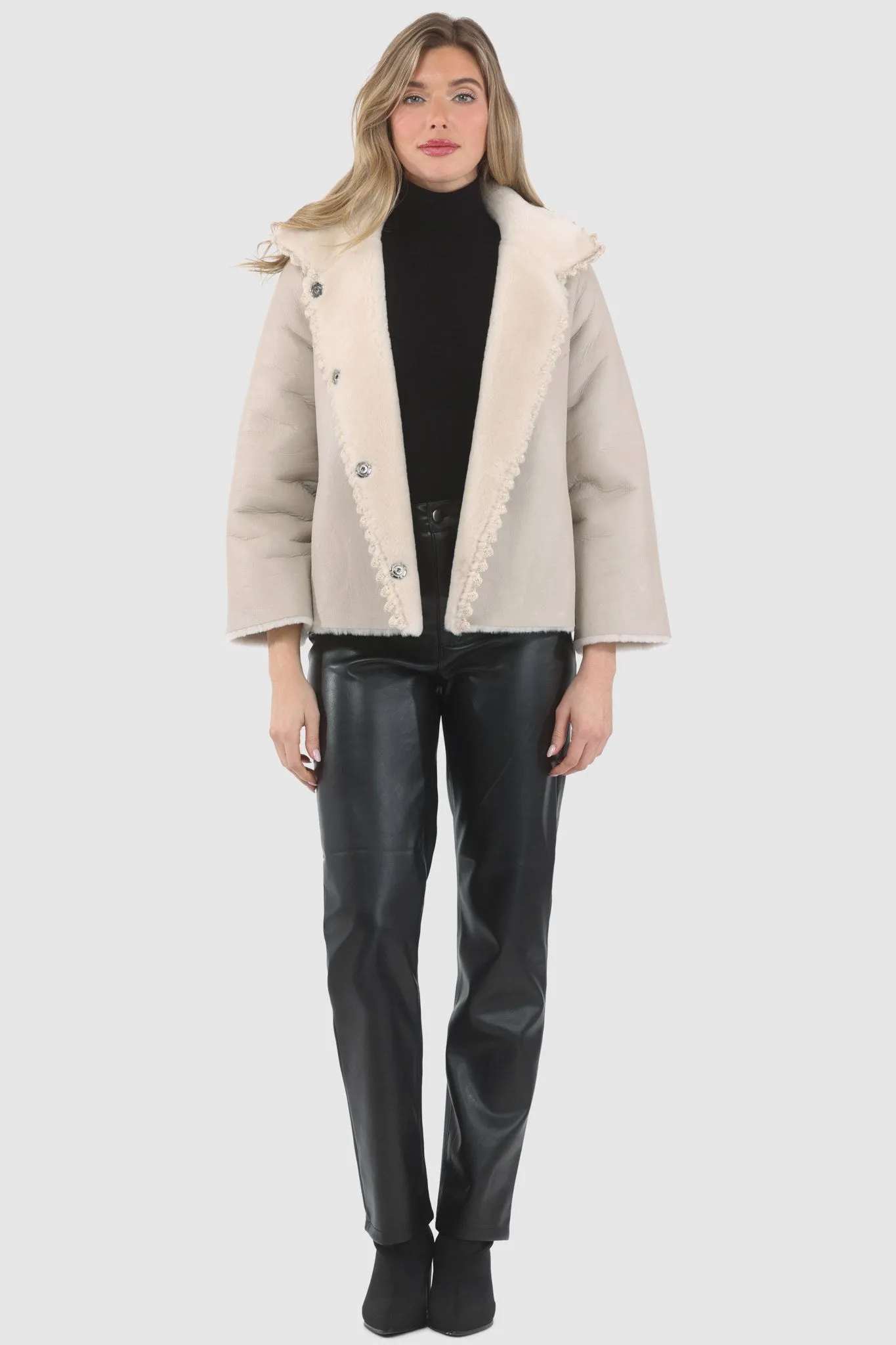 Reversible Select Shearling Jacket with Embroiderd Trim