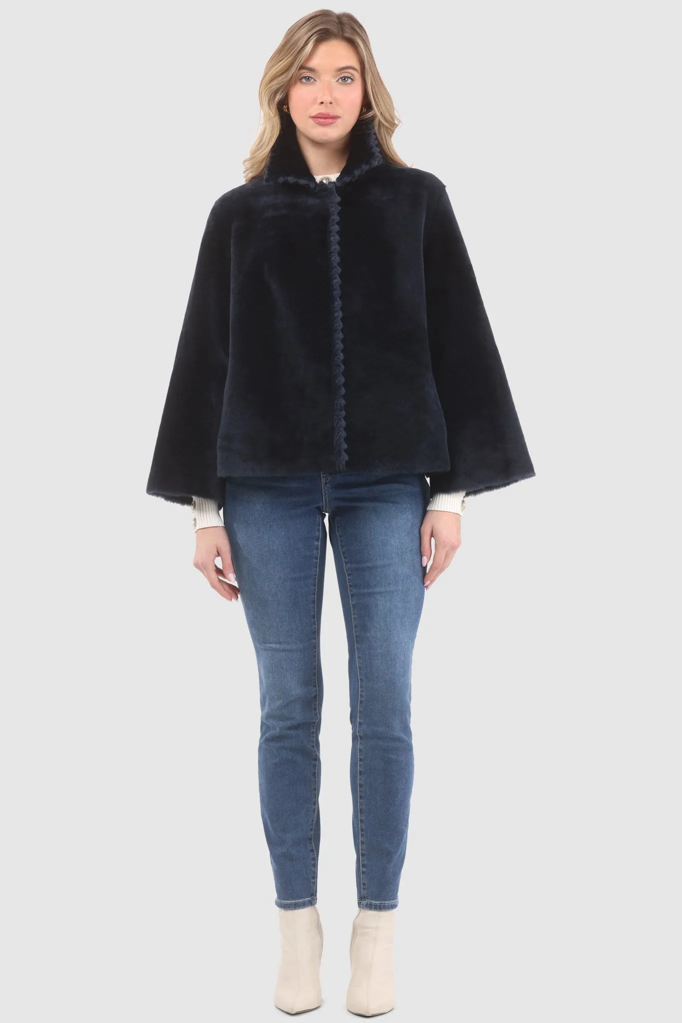 Reversible Select Shearling Jacket with Embroiderd Trim