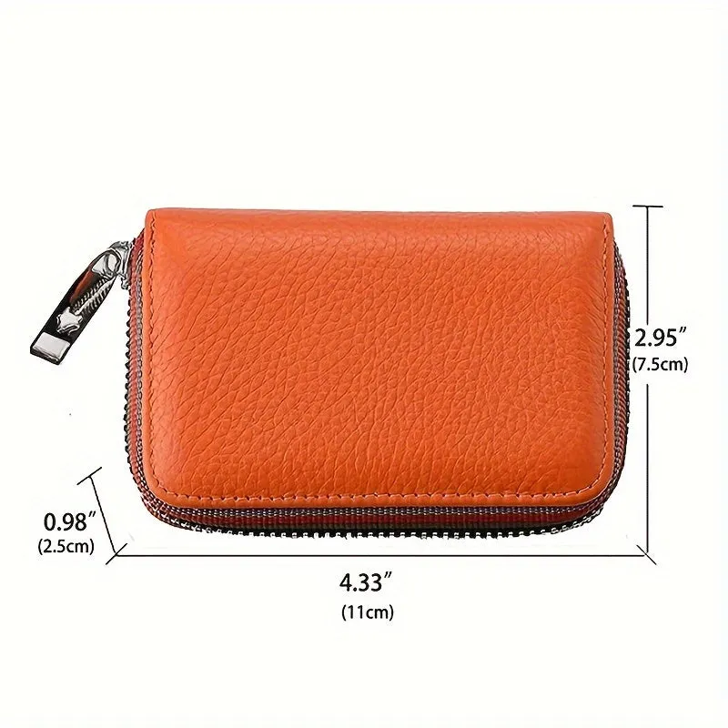 RFID-Blocking Leather Wallet - Compact & Secure Zippered Card Holder for Men & Women, Ideal for Travel