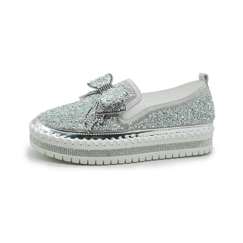 Shining Rhinestone Slip-on Thick Botton Casual Ladies Crystal Shoes