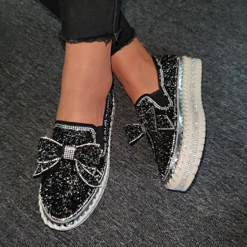 Shining Rhinestone Slip-on Thick Botton Casual Ladies Crystal Shoes