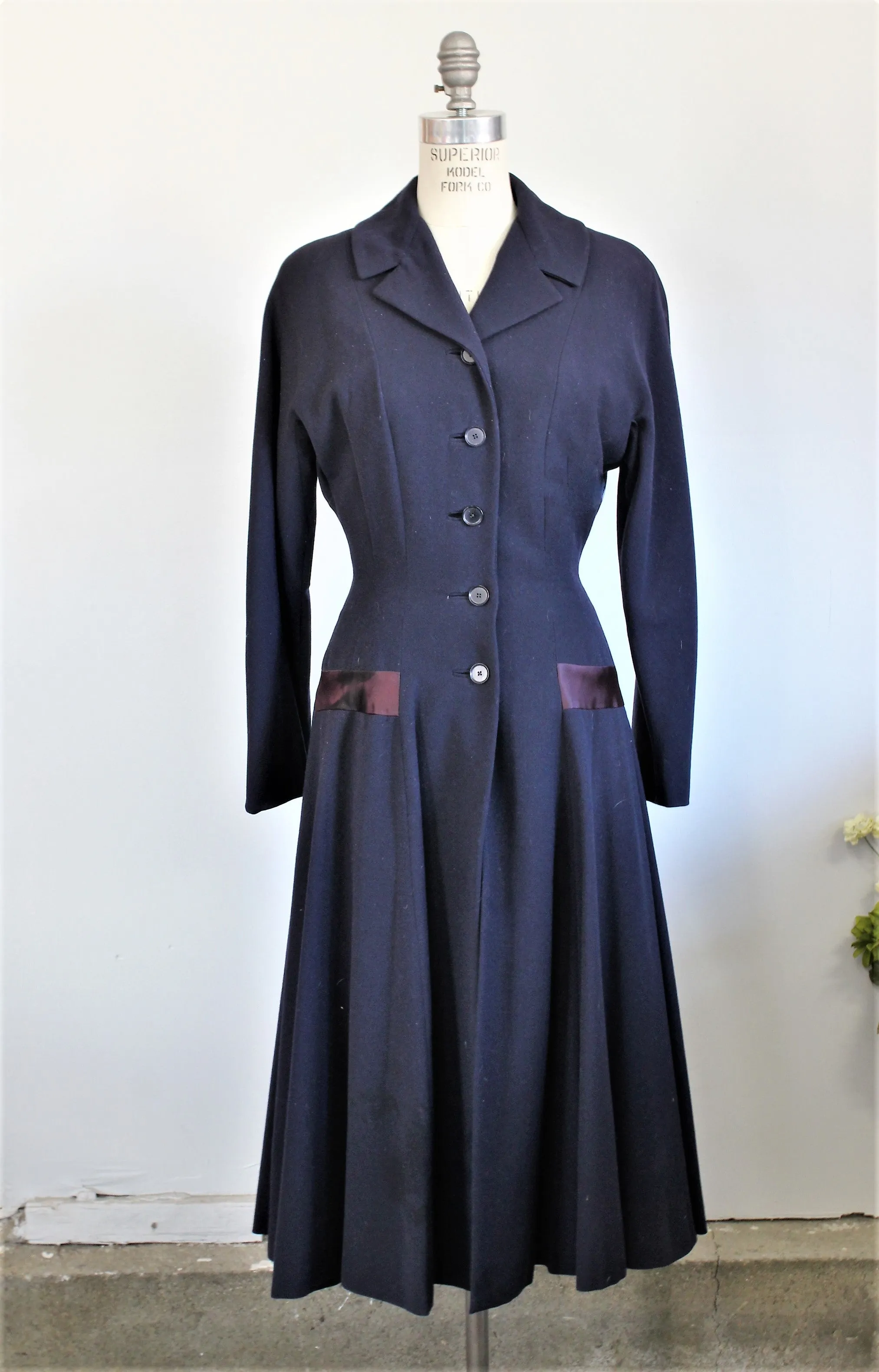 Vintage 1940s Blue Princess Coat With Large Bow In Back