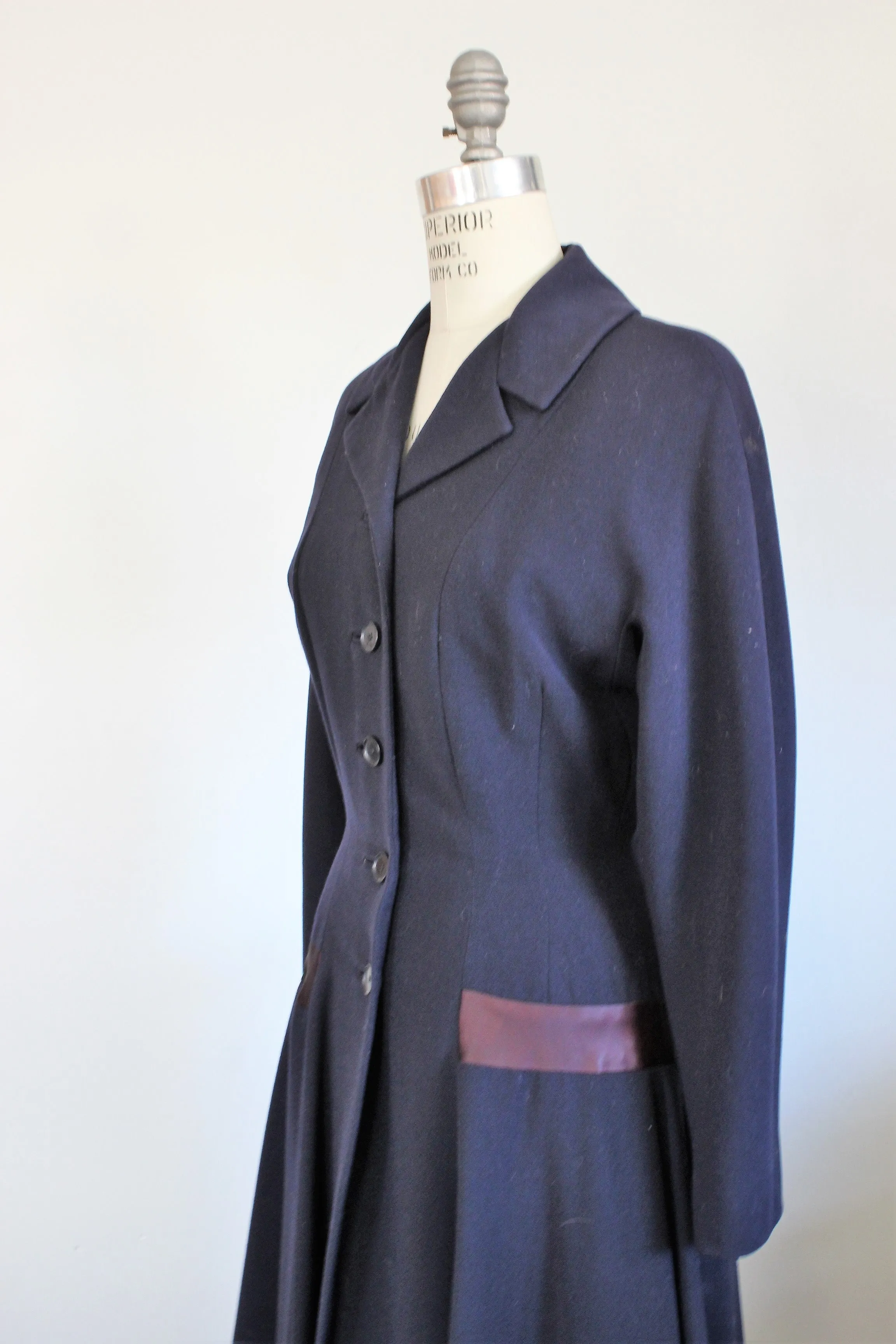 Vintage 1940s Blue Princess Coat With Large Bow In Back