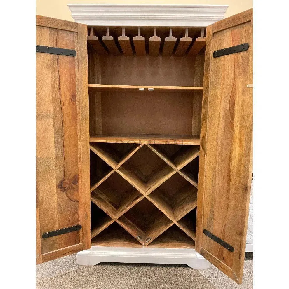 Whitewash Coastal Tall Bar Cabinet for Home Bar