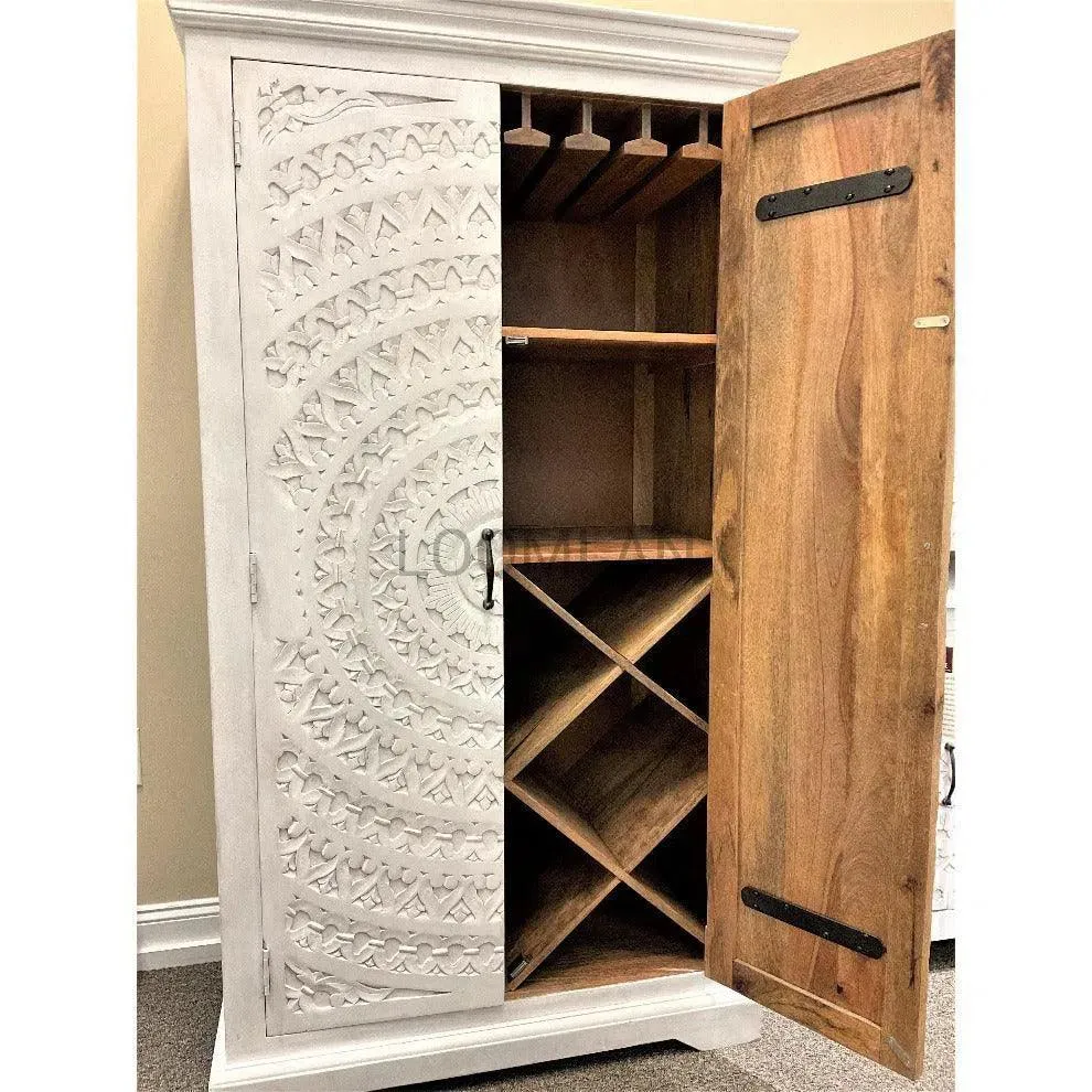 Whitewash Coastal Tall Bar Cabinet for Home Bar