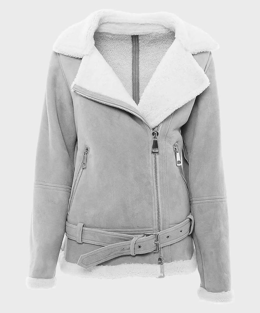 Women’s Grey Suede Shearling Jacket