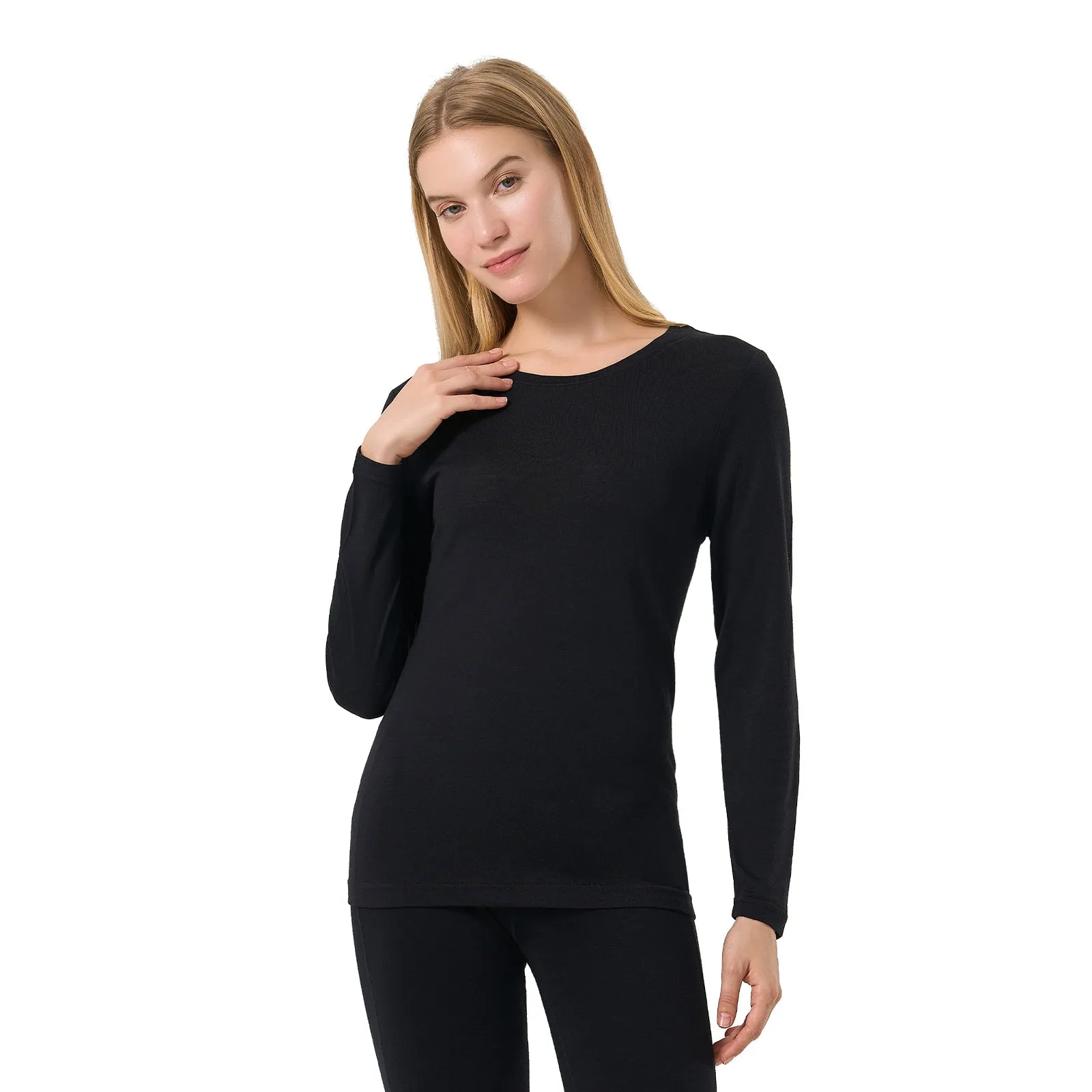 Women's Merino 200g Long Sleeve Crewe Thermal Top Black