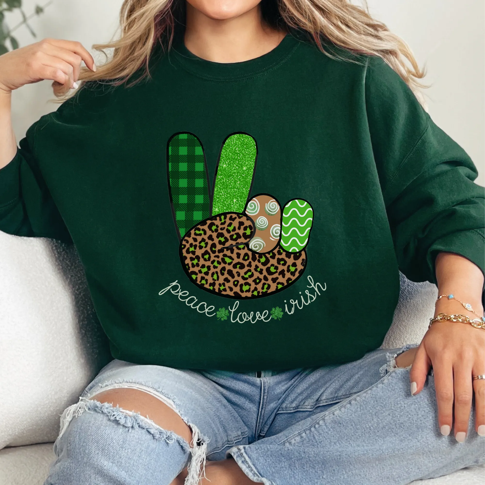 Women's Sweatshirt, St. Patrick's Day Sweatshirt, Irish Crewneck, Peace Love Irish, St Patrick's Day Shirt, Irish Peace Sign Pullover