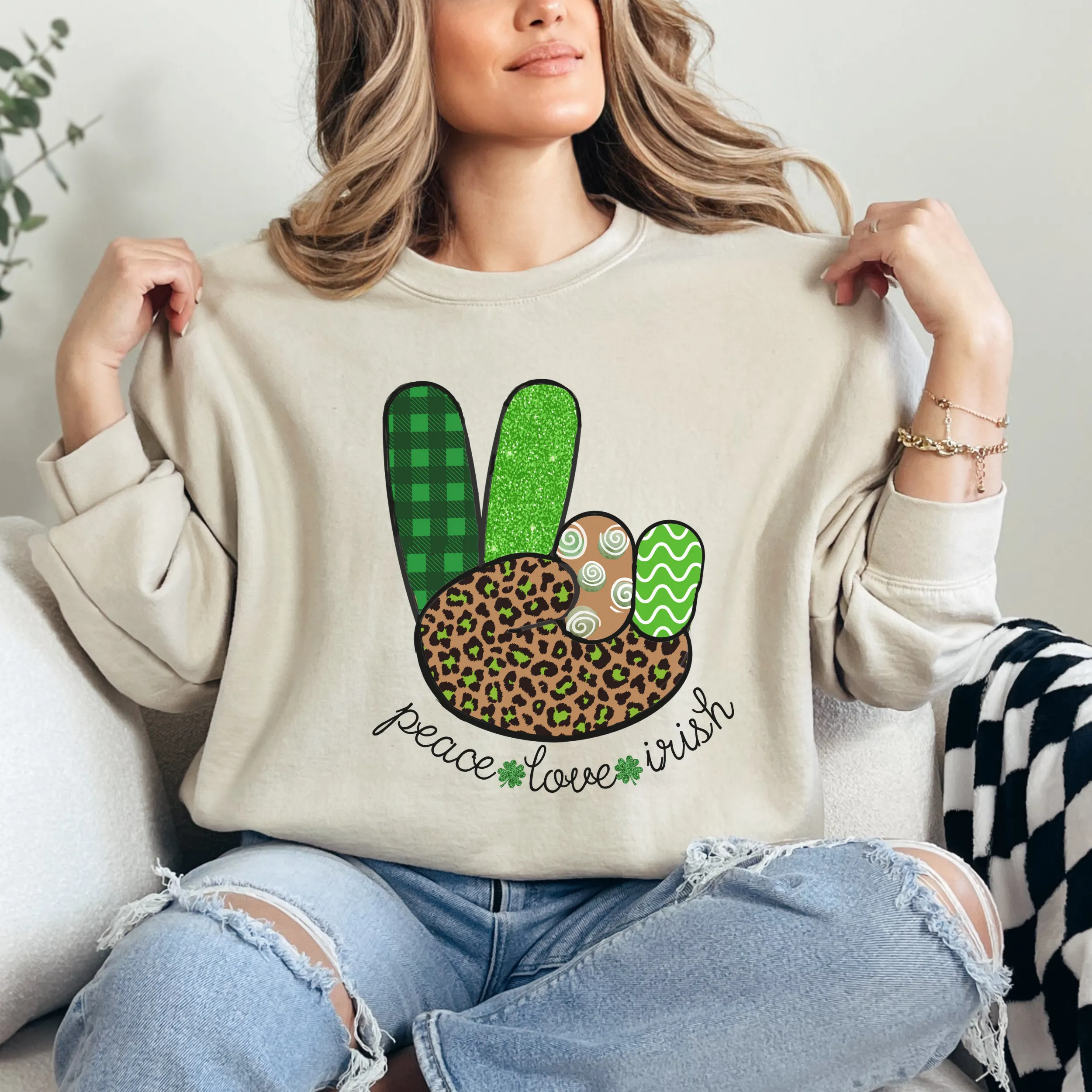 Women's Sweatshirt, St. Patrick's Day Sweatshirt, Irish Crewneck, Peace Love Irish, St Patrick's Day Shirt, Irish Peace Sign Pullover