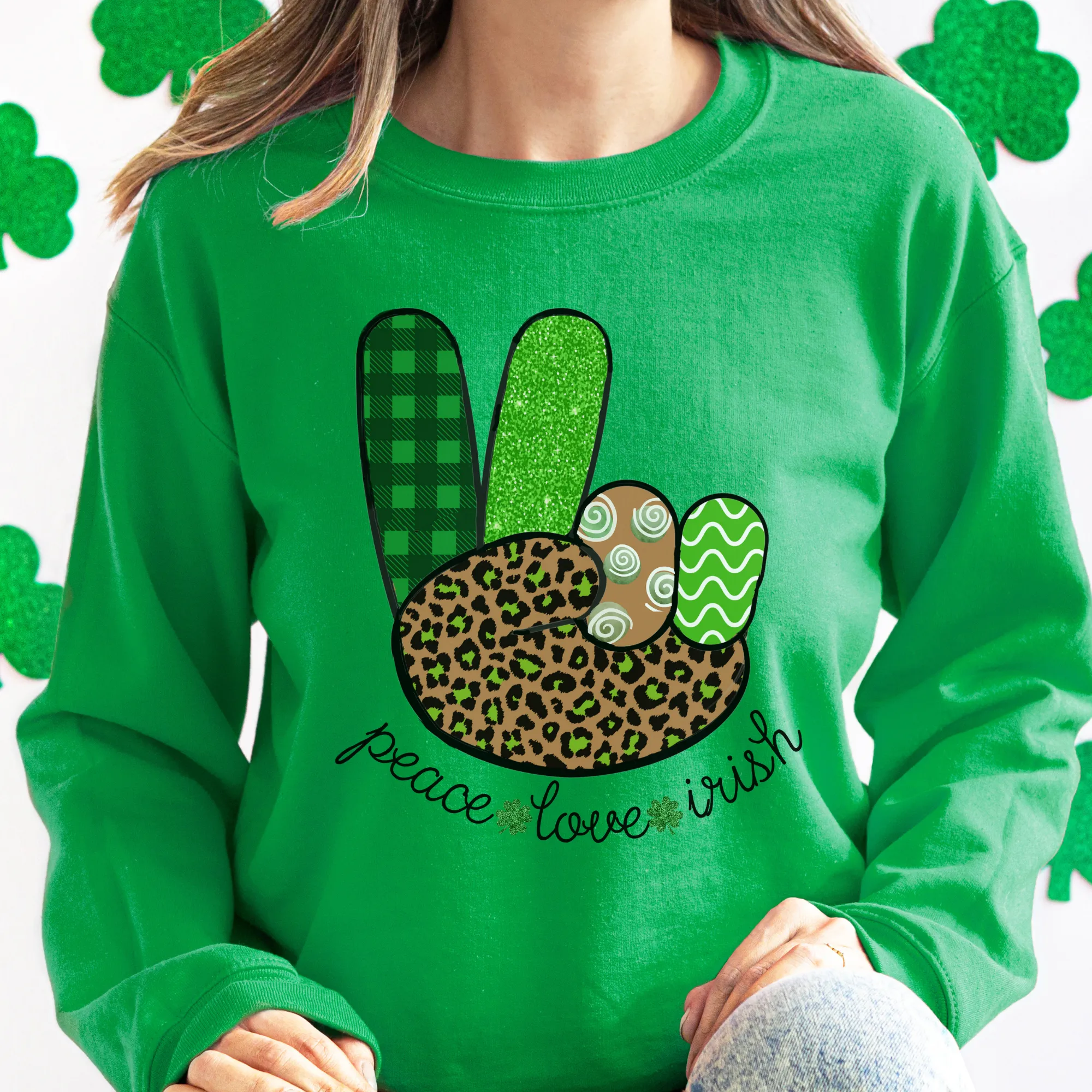 Women's Sweatshirt, St. Patrick's Day Sweatshirt, Irish Crewneck, Peace Love Irish, St Patrick's Day Shirt, Irish Peace Sign Pullover