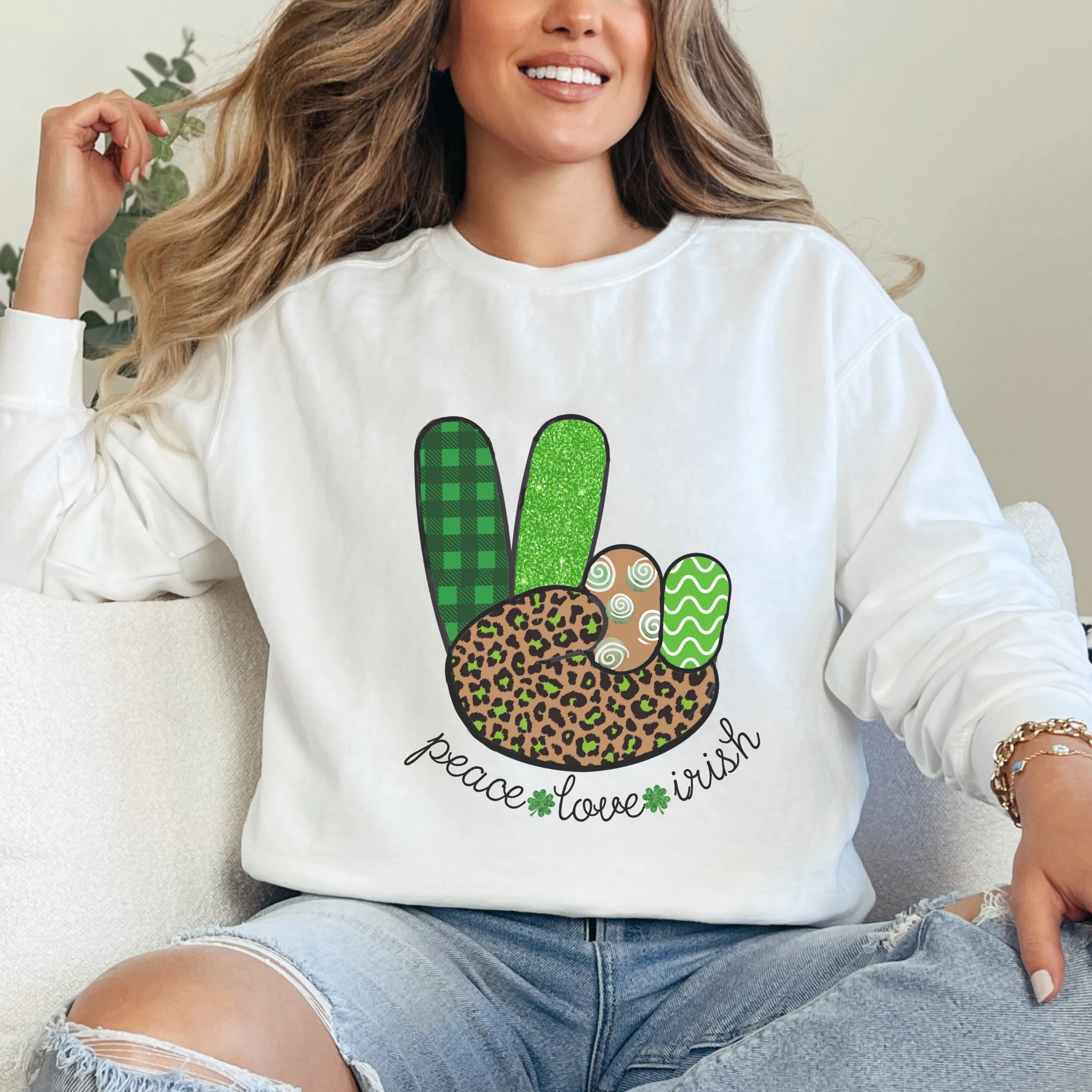 Women's Sweatshirt, St. Patrick's Day Sweatshirt, Irish Crewneck, Peace Love Irish, St Patrick's Day Shirt, Irish Peace Sign Pullover