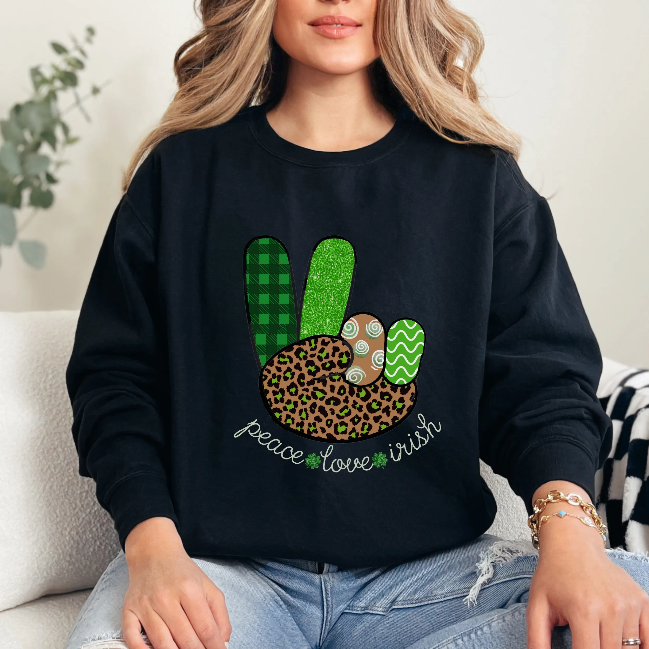 Women's Sweatshirt, St. Patrick's Day Sweatshirt, Irish Crewneck, Peace Love Irish, St Patrick's Day Shirt, Irish Peace Sign Pullover