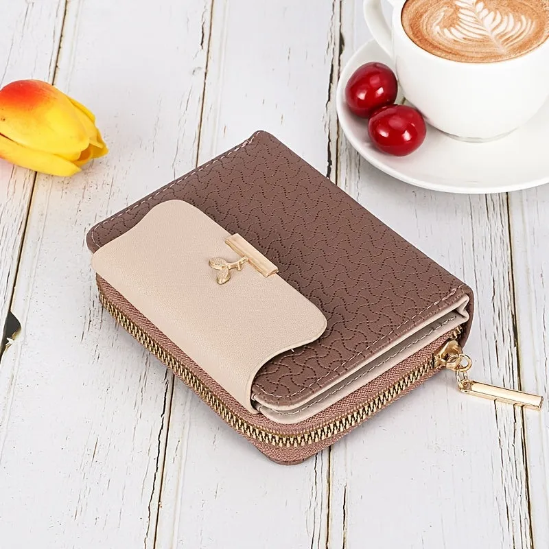 Women's Zipper Wallet With Buckle, Bifold Compact Pocket Wallet, Coin Purse With ID Window, Cash Pouch