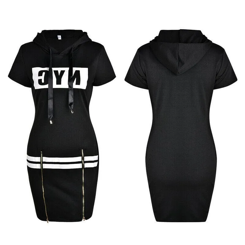 Zip Hooded Slim Fit Fashion Dress