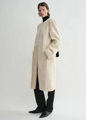 Zipped teddy shearling coat cream